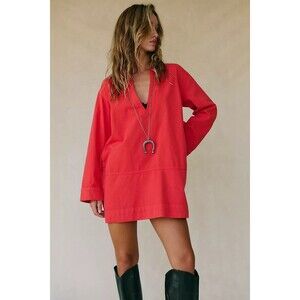 Free People Free-Est Seek To Sea Mini Shirt Dress Poppy Red Cotton S New 285797